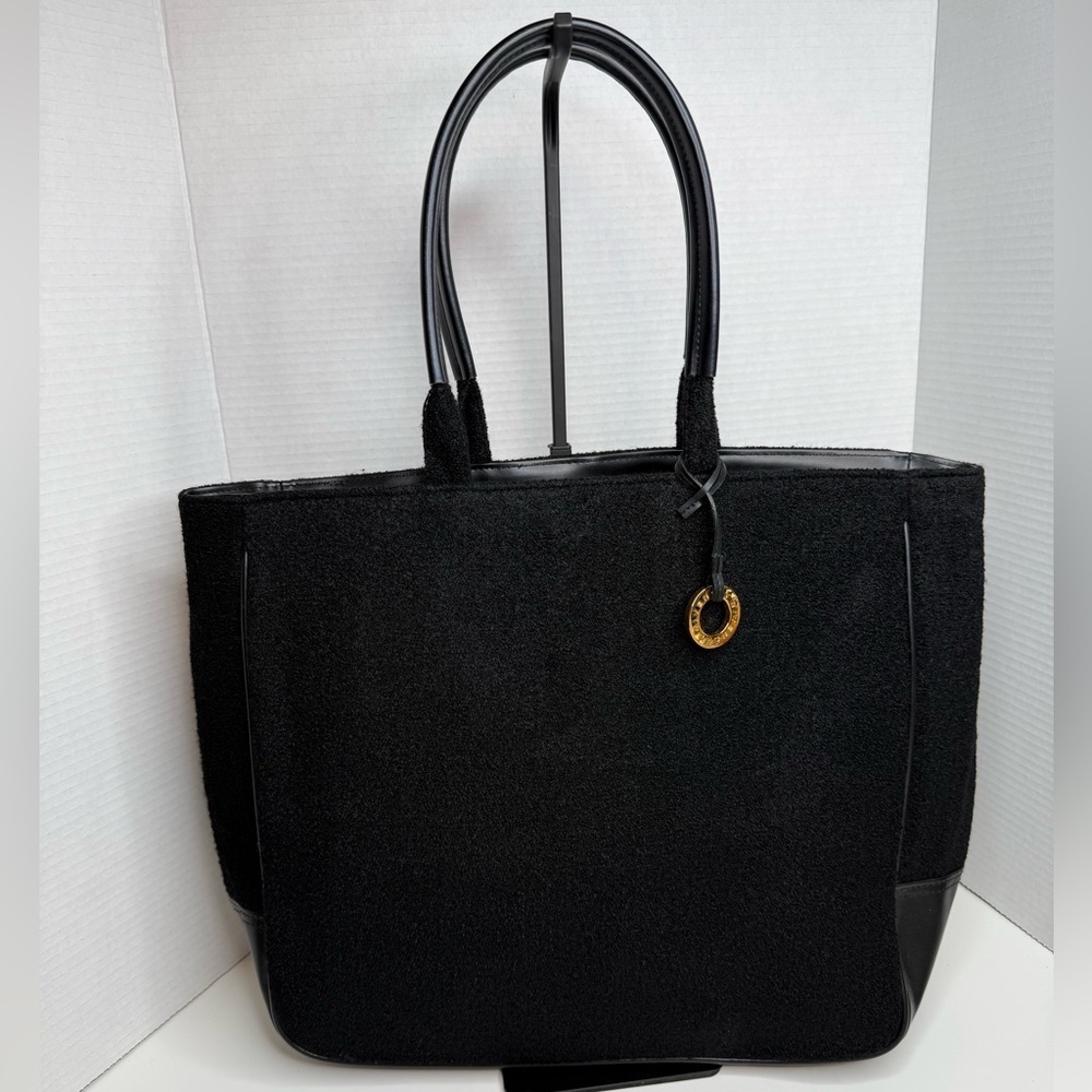Givenchy Parfums Large Black Wool and Vegan Leather Tote Bag Preppy Luxury Boho - Picture 14 of 16